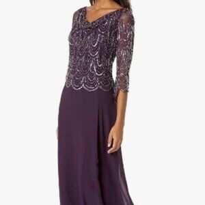 J Kara Womens Petite 3/4 Sleeve Beaded Formal Dress Sz 18